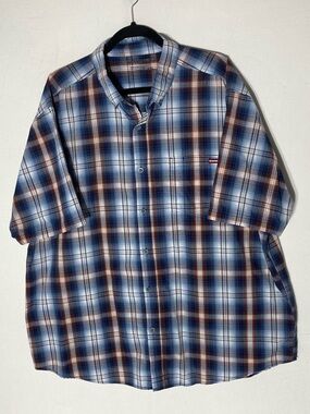 Wolverine Blue Orange White Plaid Short Sleeve Button Up Shirt XXL Dadcore